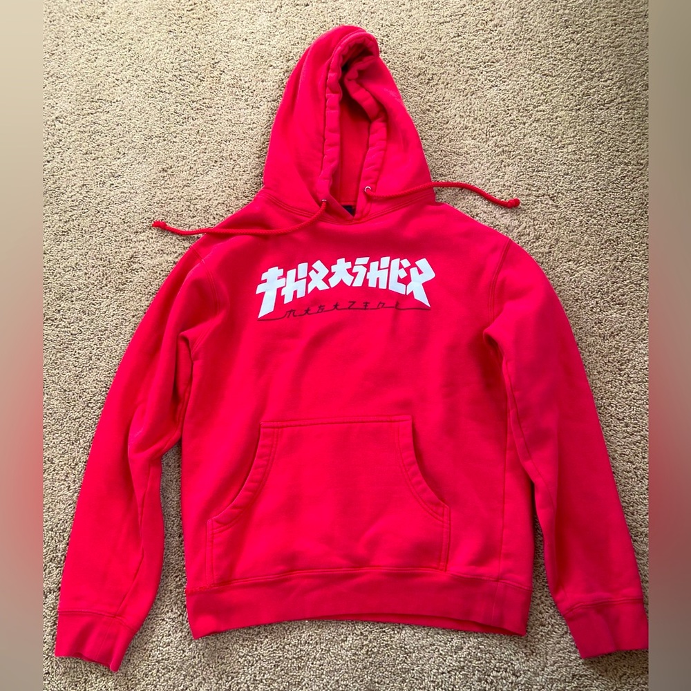 Red Thrasher Japanese style lettering hoodie. Size Mens small. Like new.